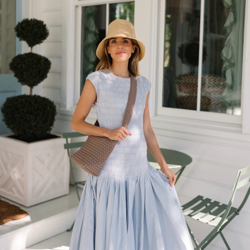 Merlette Stijl Smocked Drop Waist Midi Dress